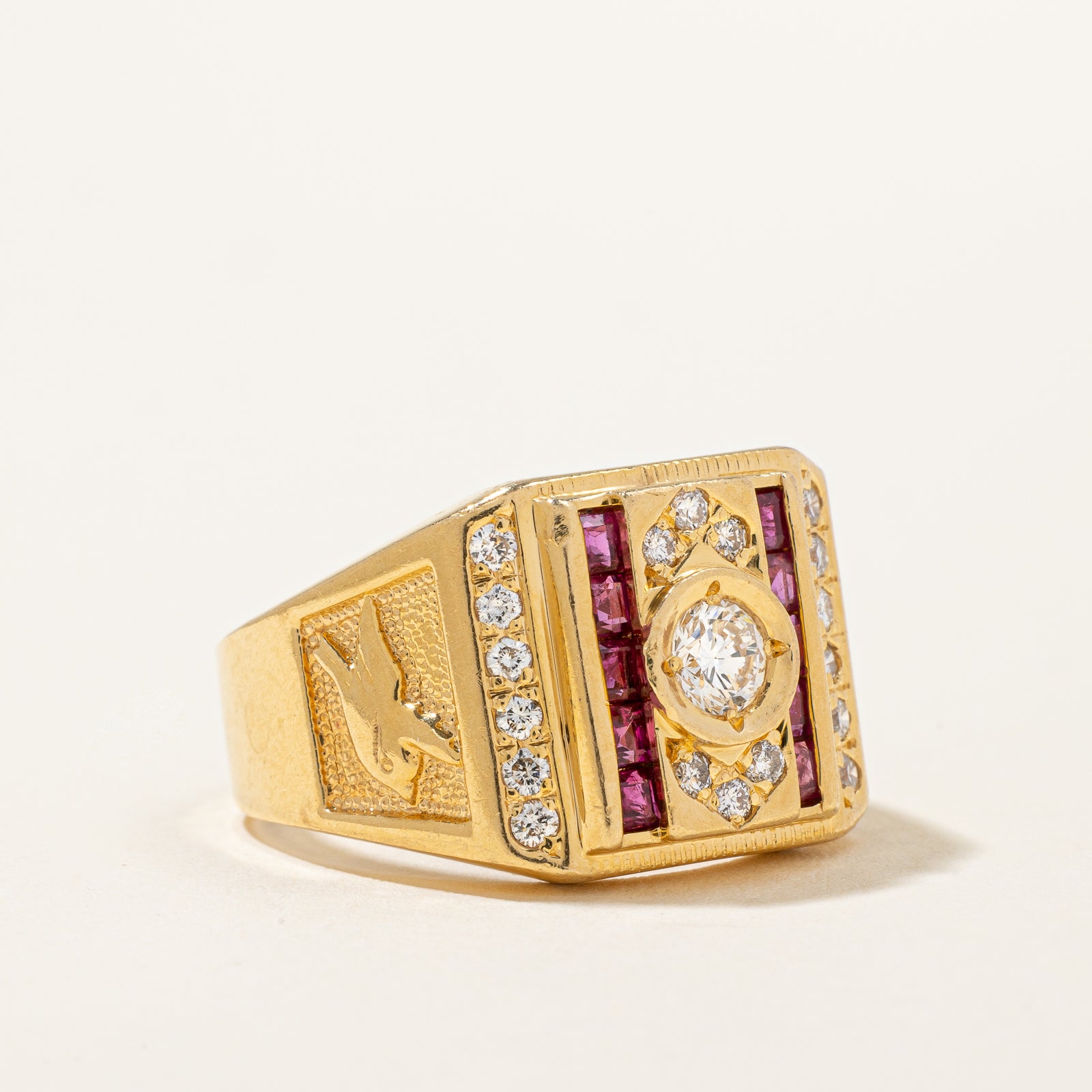 Exquisite Diamond & Ruby Cocktail Ring - 0.62ctw Total (0.50ctw Ruby) - Size 8.75 - Elegant Statement Jewelry for Evening Parties & Special Occasions