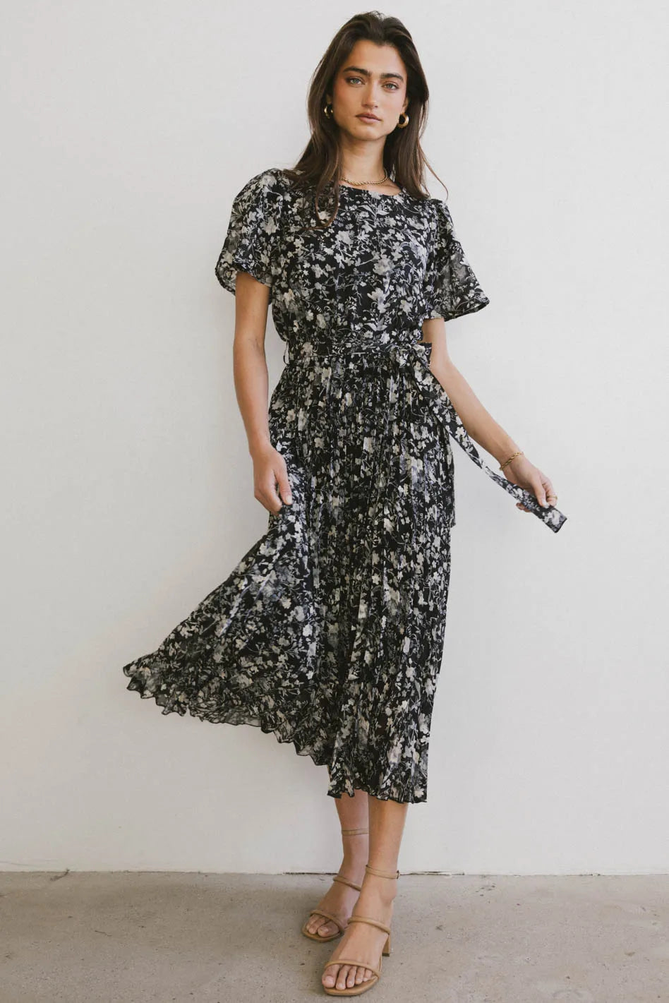 Mary Anne Floral Midi Dress in Black - Elegant Summer Dress for Women | Perfect for Weddings, Parties & Date Nights | FINAL SALE