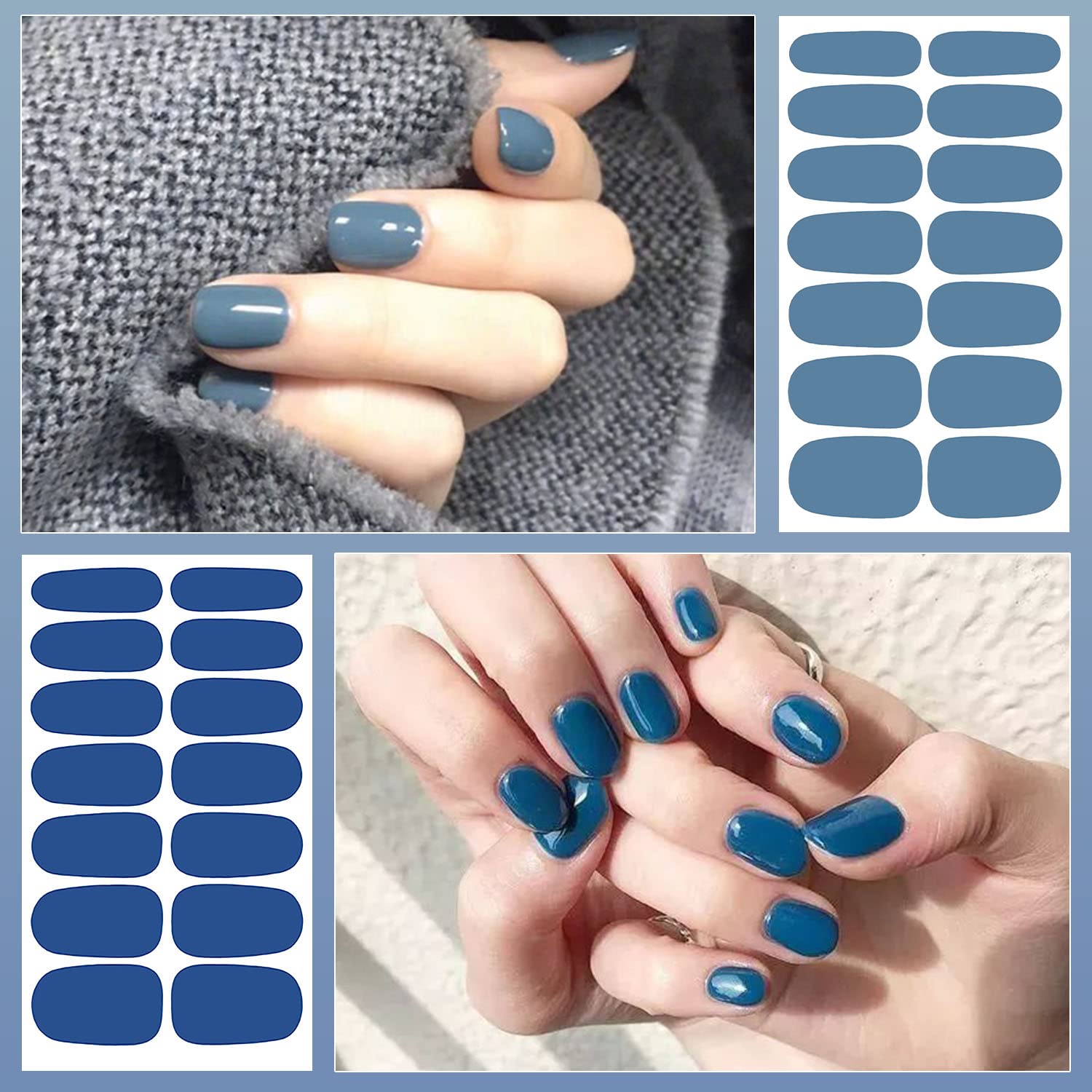 DANNEASY 16 Sheets Solid Color Nail Polish Strips - Self-Adhesive Nail Wraps for Women, Includes 1 Nail File & Cuticle Stick (Navy Blue) | Easy DIY Manicure at Home, Perfect for Parties & Special Occasions