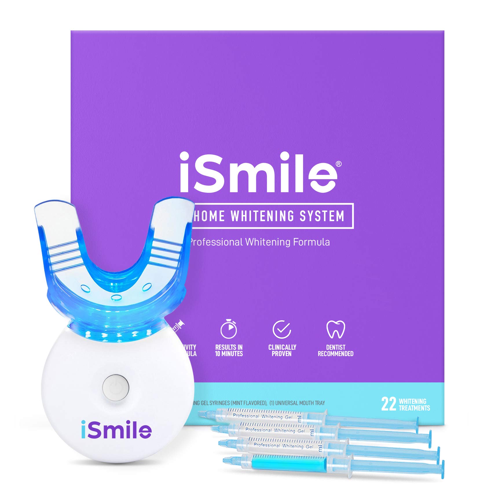iSmile Teeth Whitening Kit with LED Light - 35% Carbamide Peroxide, 3x3ml Whitening Gel Syringes, Remineralization Gel & Tray for Brighter Smile - Perfect for Home Use, Travel & Special Occasions