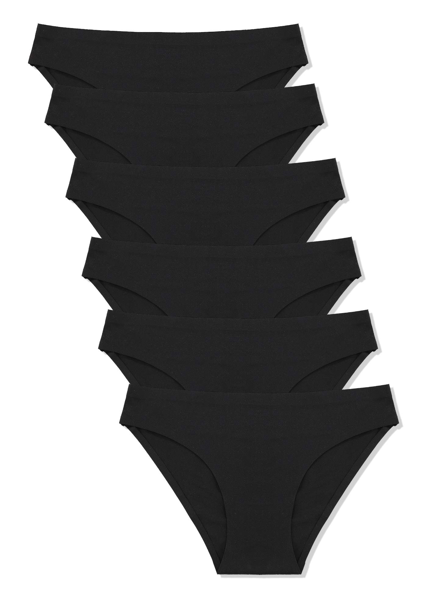 FINETOO 6 Pack Women's Seamless Hipster Underwear - No Show Panties, Invisible Briefs, Soft Stretch Bikini Underwear (XS-XL) - Comfortable for Everyday Wear, Yoga, Travel & Work