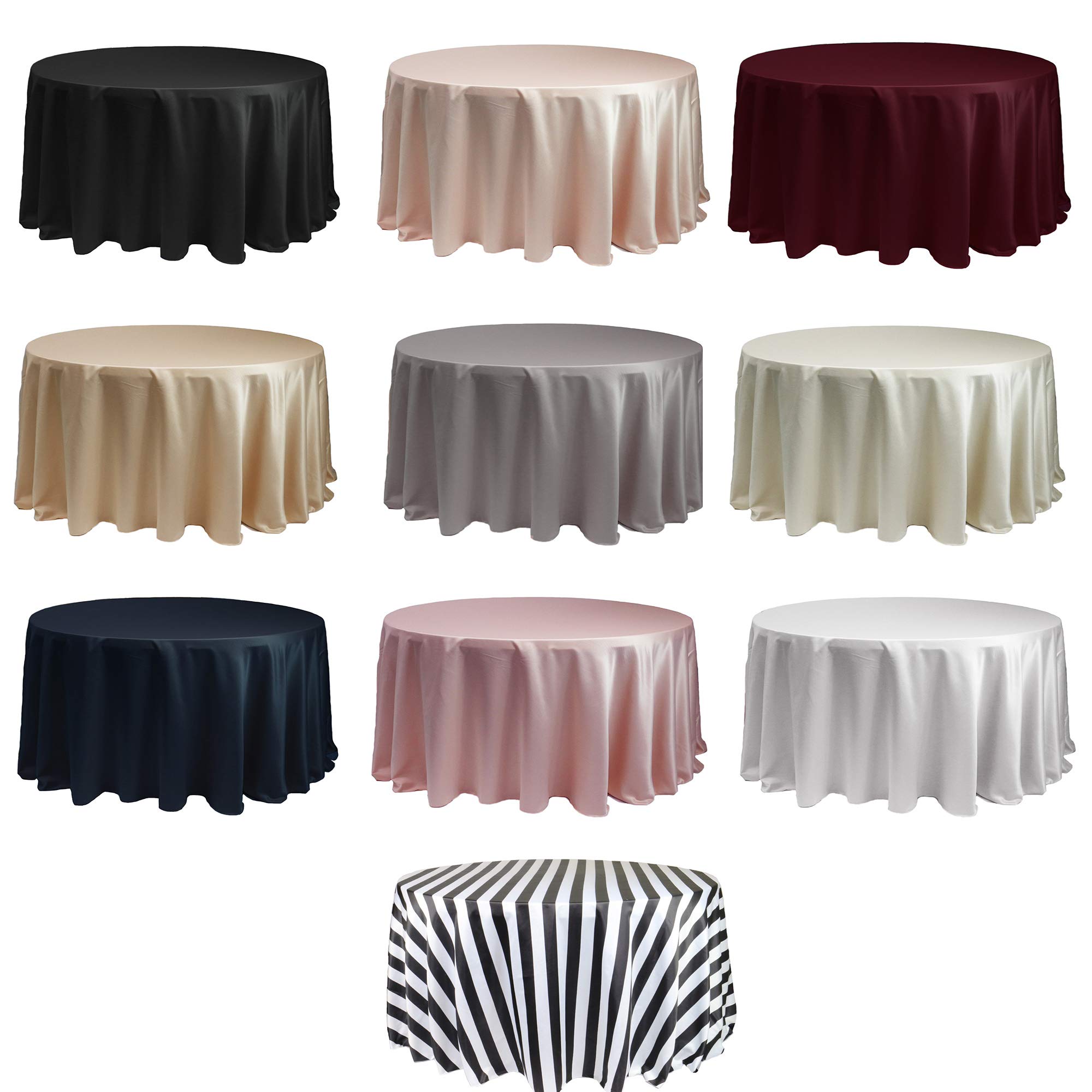 Premium 120-Inch Round L'Amour Wedding Tablecloth - Black & White Striped Banquet Table Cover for 5 ft Round Tables - Perfect for Weddings, Parties, and Formal Events
