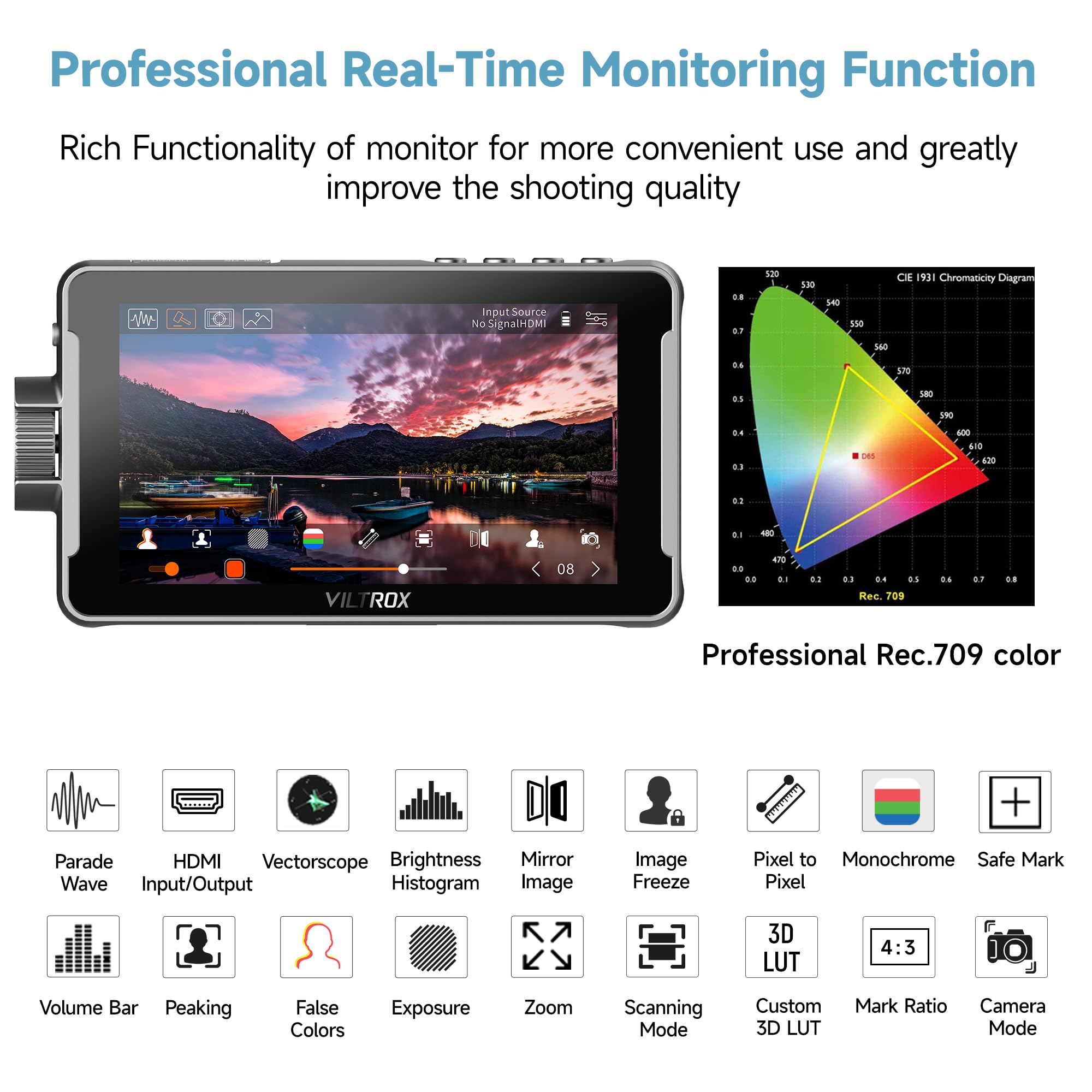 VILTROX DC-550 Lite 5.5 Inch 4K Touchscreen Camera Field Monitor with HDMI Input/Output, 400Nits Brightness, Peaking Focus Assist, Sunshade Hood & Battery - Perfect for DSLR Filmmaking, Video Production, and On-Camera Monitoring