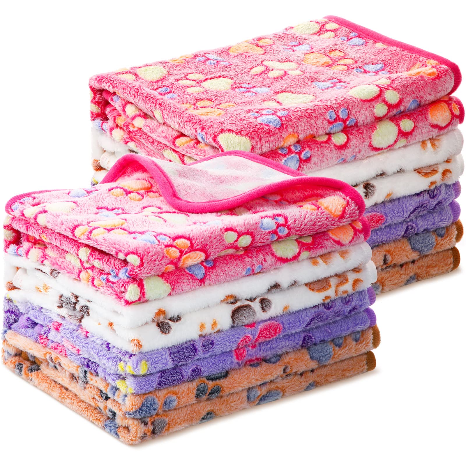 **Tegeme 8-Piece Fleece Dog Blankets for Small Dogs & Cats – Soft Coral Velvet Warm Pet Bed Mat, Fluffy Paw Print Blanket for Puppies, Kittens & Small Animals (30 x 41 Inch, Mixed Colors) – Perfect for Cozy Naps, Crate Lining & Travel Comfort**