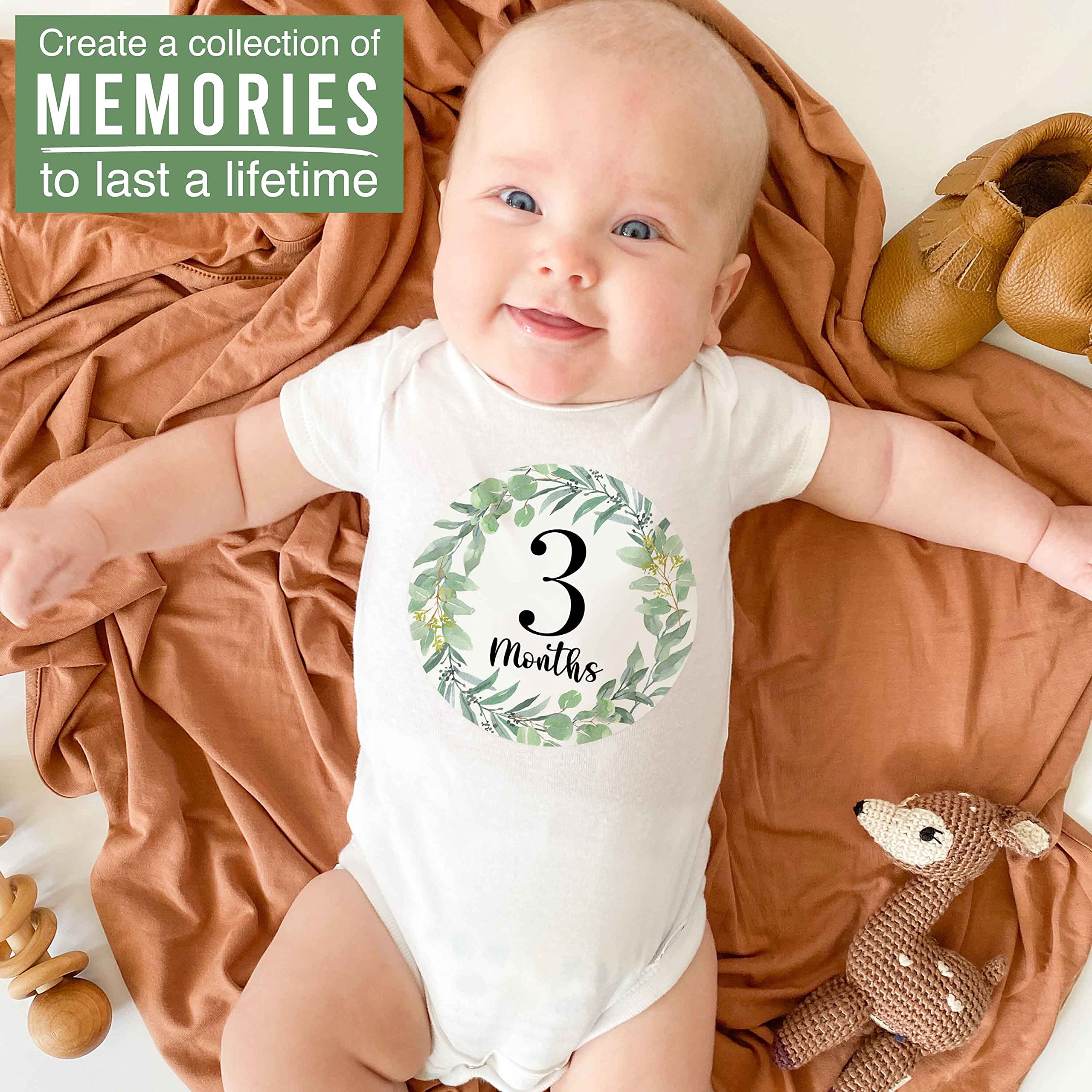 Hadley Designs 20 Pack Greenery Baby Monthly Milestone Stickers - Newborn Photo Props for First Year Memories | Perfect for Baby Shower Gifts, Monthly Photos, and Scrapbooking