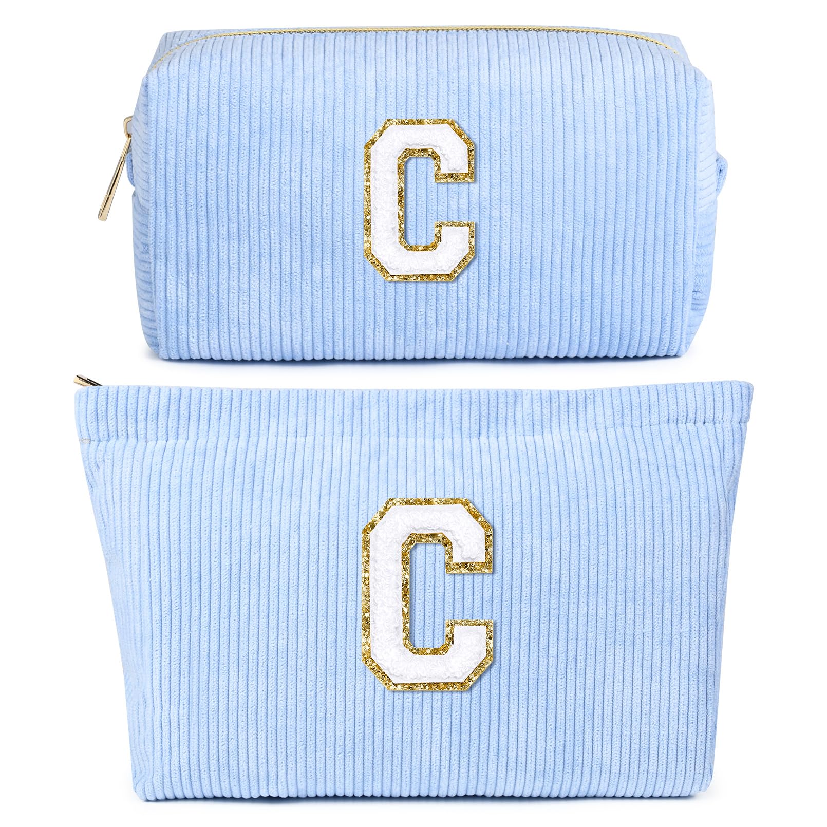 2PCS Personalized Initial Makeup Bag Set - Cute Cosmetic Pouch & Travel Toiletry Organizer for Women | Perfect Gift for Mom, Girlfriend, Wife, Teacher on Mother's Day, Birthday, Christmas | Great for Travel, Gym, Daily Makeup Storage