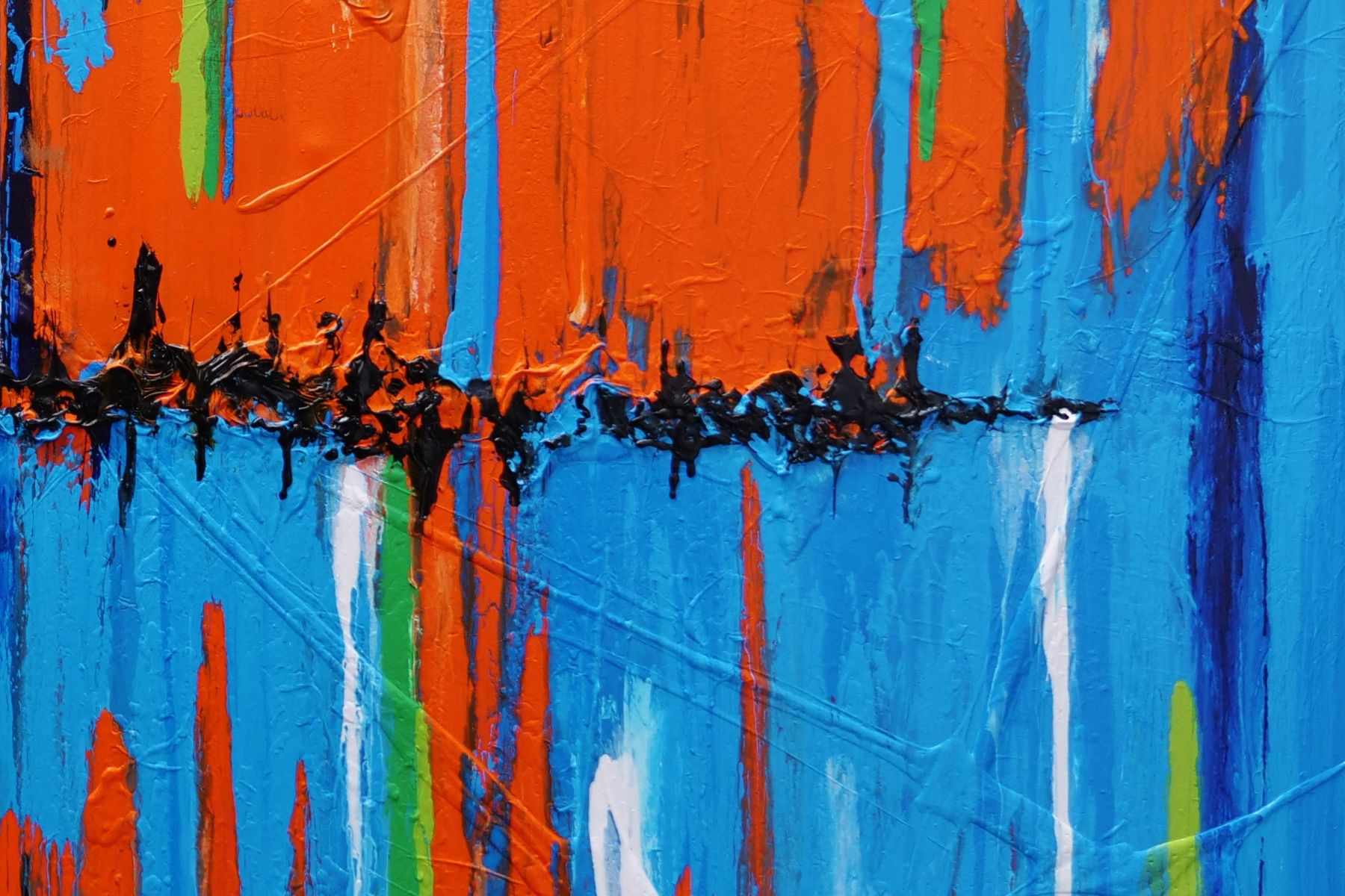Orange Blue Textured Abstract Painting 240cm x 100cm - Modern Large Wall Art for Living Room, Bedroom & Office Decor
