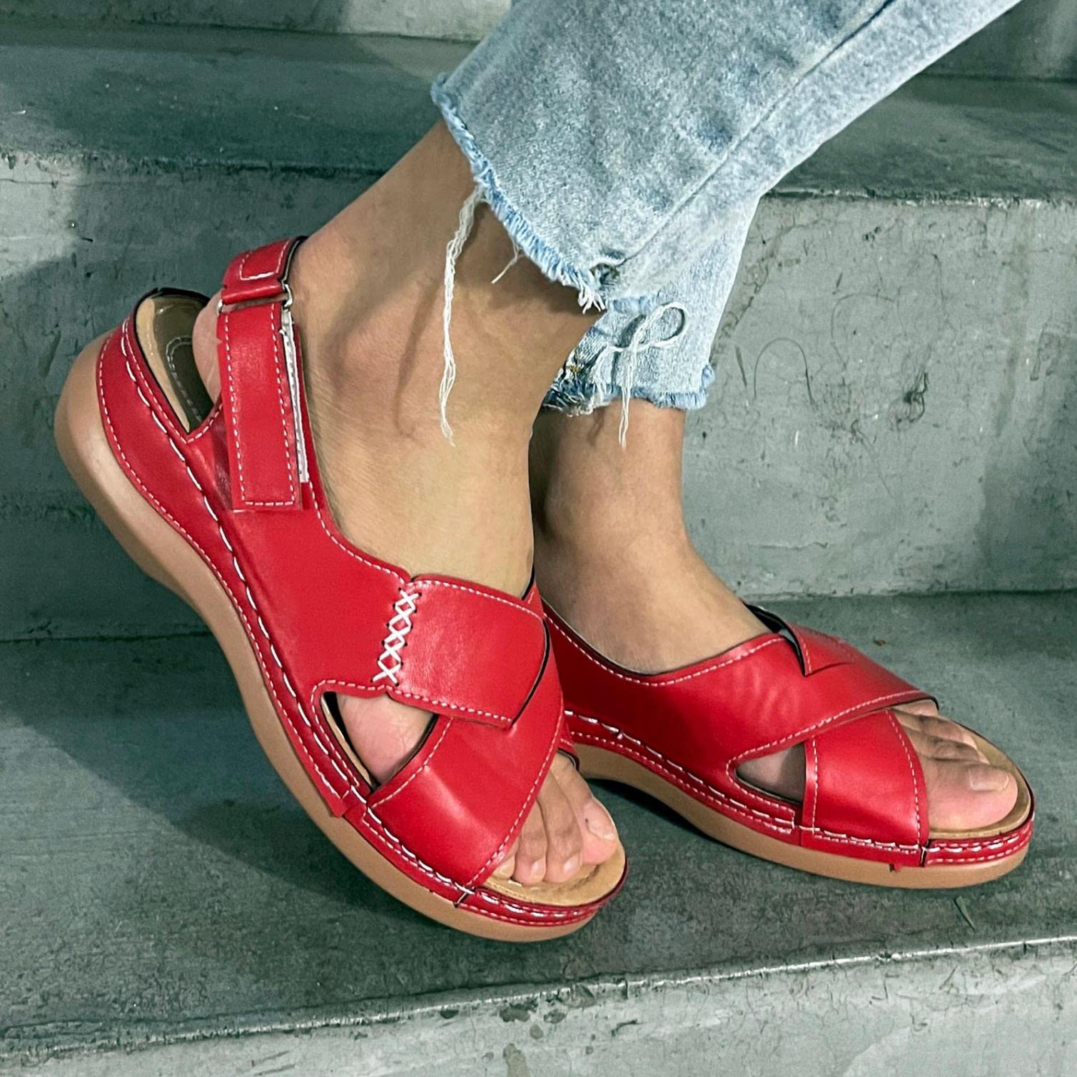 Women's Comfortable Leather Wedge Sandals - Casual Cross Strap Bohemian Platform Sandals with Buckle for Summer Beach, Walking & Dress Occasions