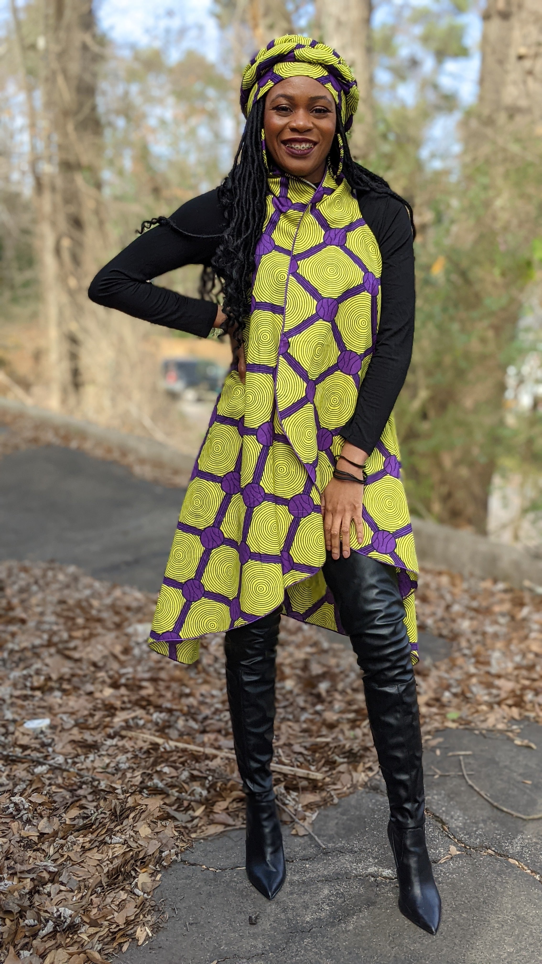 Dupsie's African Print Sleeveless Shawl - Purple, Yellow & Red Ankara Wrap Scarf DPPS3775SH for Women, Perfect for Church, Weddings & Cultural Events