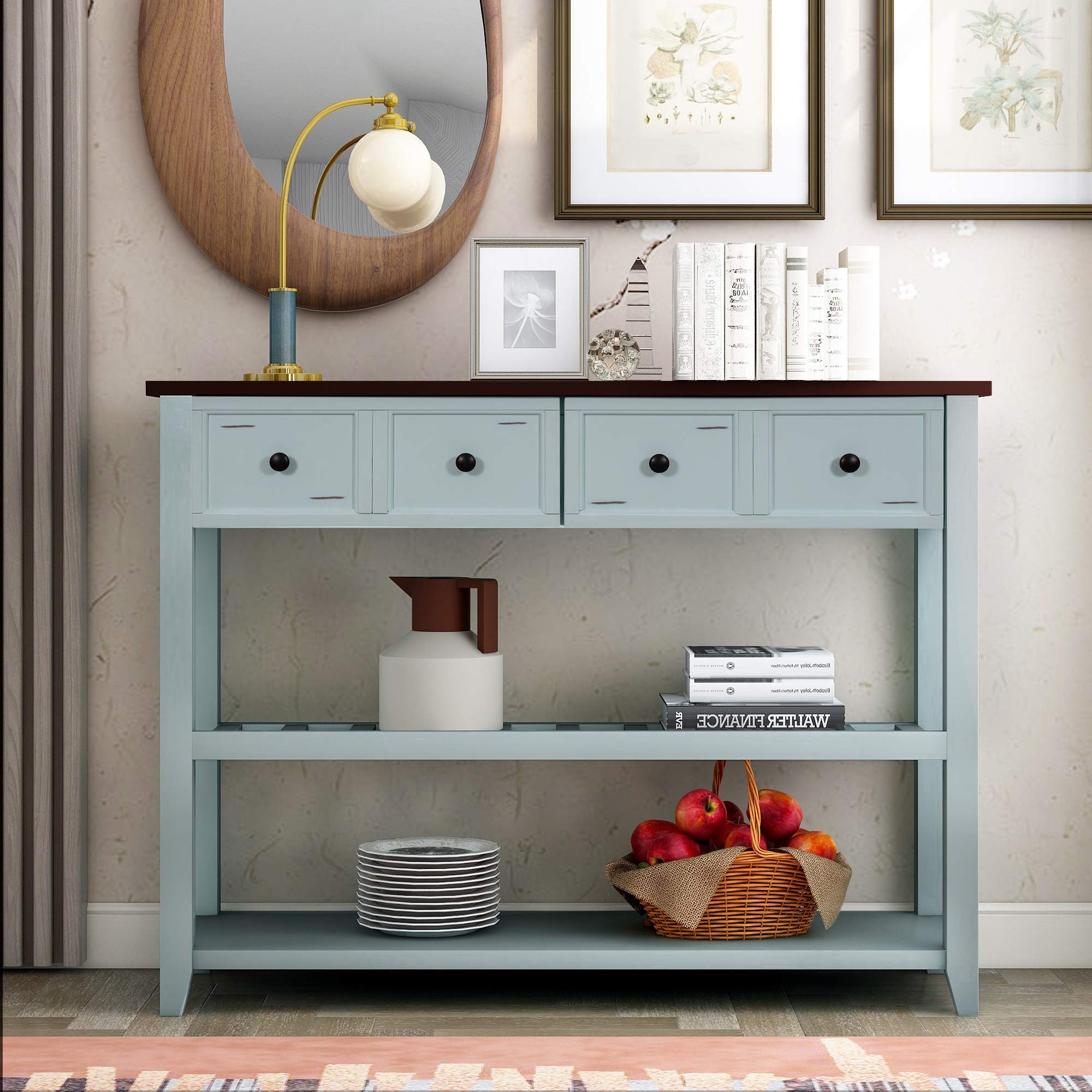 Solid Wood Side Table with Drawers & Shelves - Classic Coffee Table, Console Table for Living Room, Entryway | Perfect for Home Decor, Storage & Display