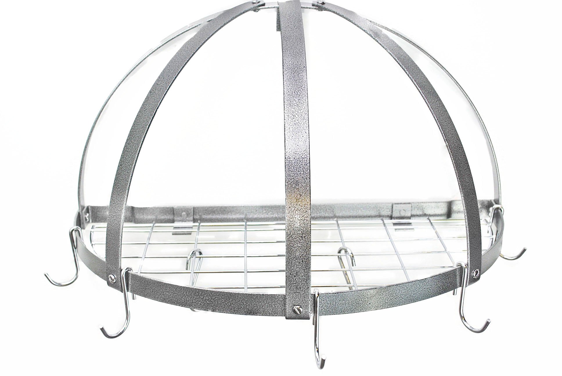 Black Half Dome Pot Rack with Chrome Hooks - White/Chrome Grid for Kitchen Organization - Perfect for Hanging Cookware in Small Spaces & Modern Kitchens
