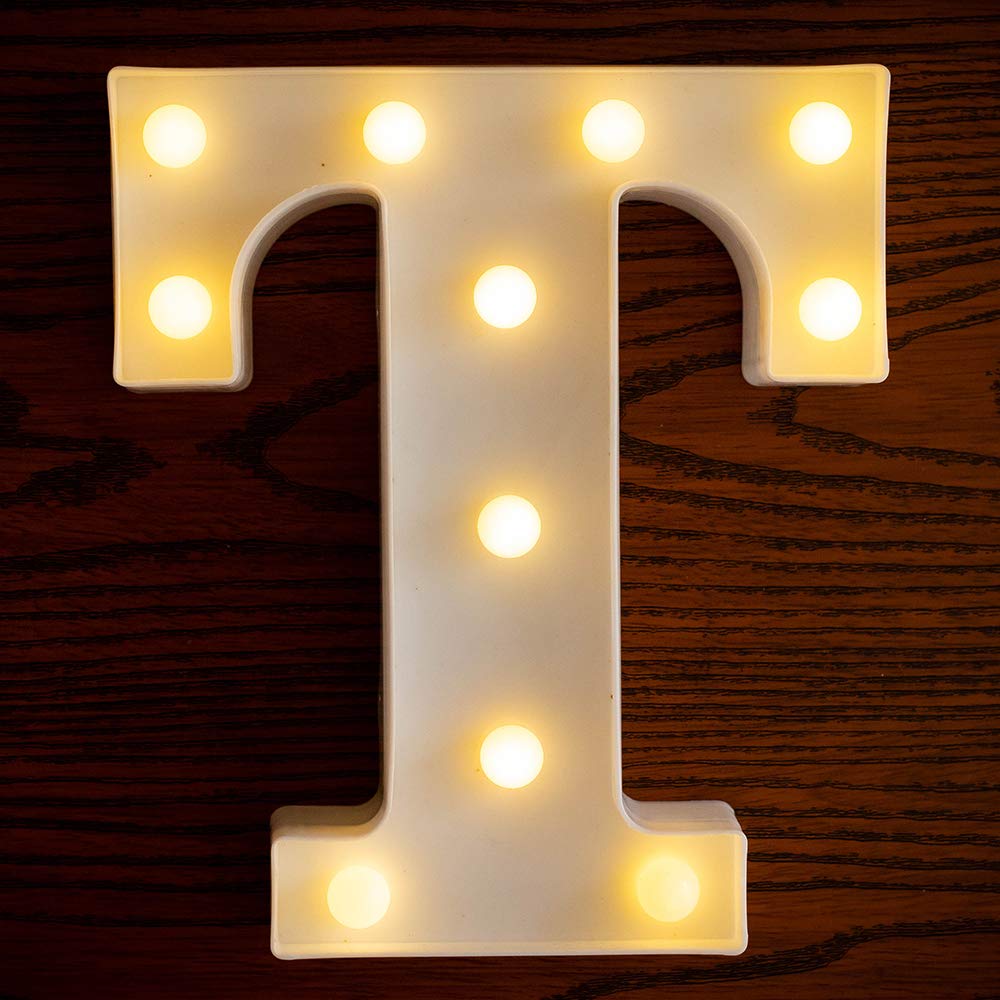 LED Light Up Letter Sign - Battery Powered Alphabet Lights for Wedding, Birthday, Party & Christmas Decor - Home Bar, Nursery Night Light & Holiday Lighting (Letter T)