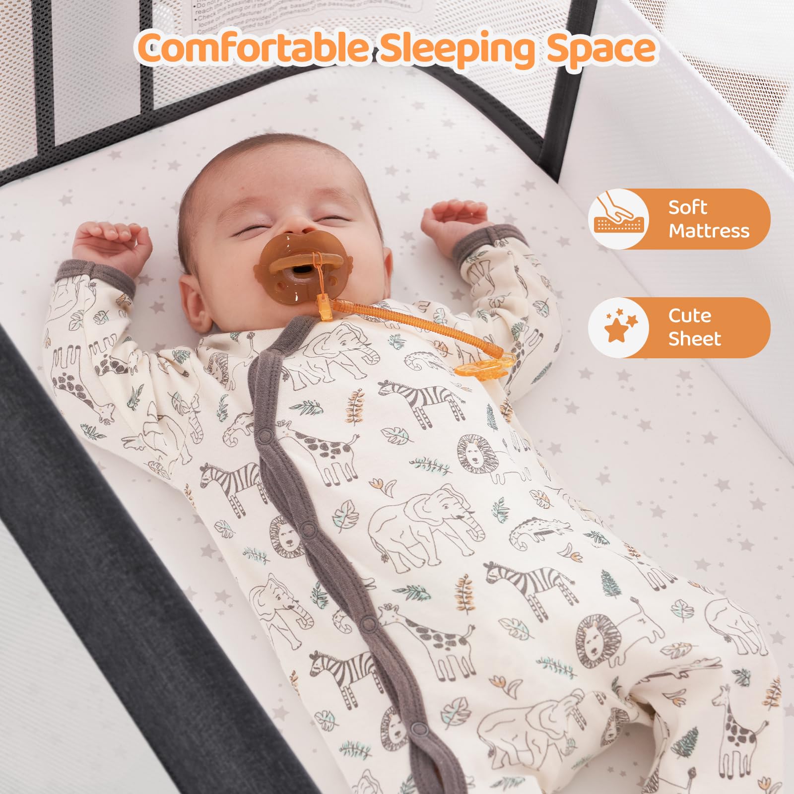 Ezebaby Portable Baby Bassinet Bedside Sleeper - Adjustable 7 Height Levels, Breathable Mesh Sides with Included Mattress & Sheet - Perfect for Newborns & Infants - Ideal for Nursery, Bedroom Co-Sleeping and Travel Use