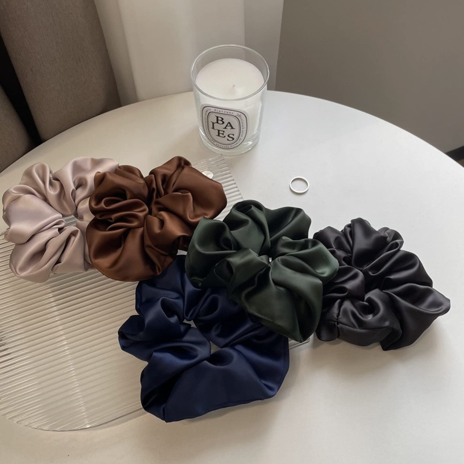 Luxury Satin Hair Scrunchies for Women - 5 Pack Silk Hair Ties, Soft Scrunchy Hair Bands for Ponytails, Buns & Braids - Perfect Hair Accessories for Work, Gym & Everyday Use