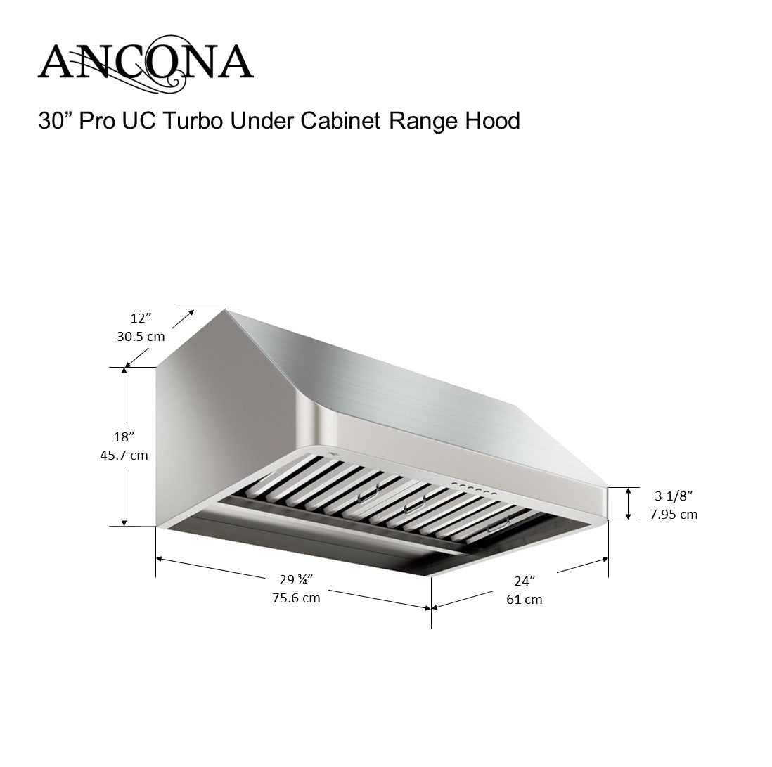 30-Inch Pro UC Turbo Hidden Controls 900 CFM Ducted Under Cabinet Range Hood - Powerful Kitchen Ventilation for Smoke & Odor Removal