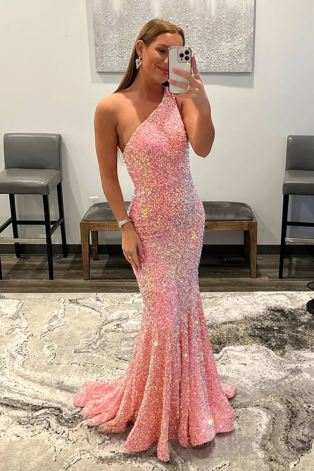 Sparkly Sequins Mermaid Prom Dresses 2025 | One Shoulder Long Formal Evening Gown for Women | Perfect for Homecoming, Prom Night & Special Occasions