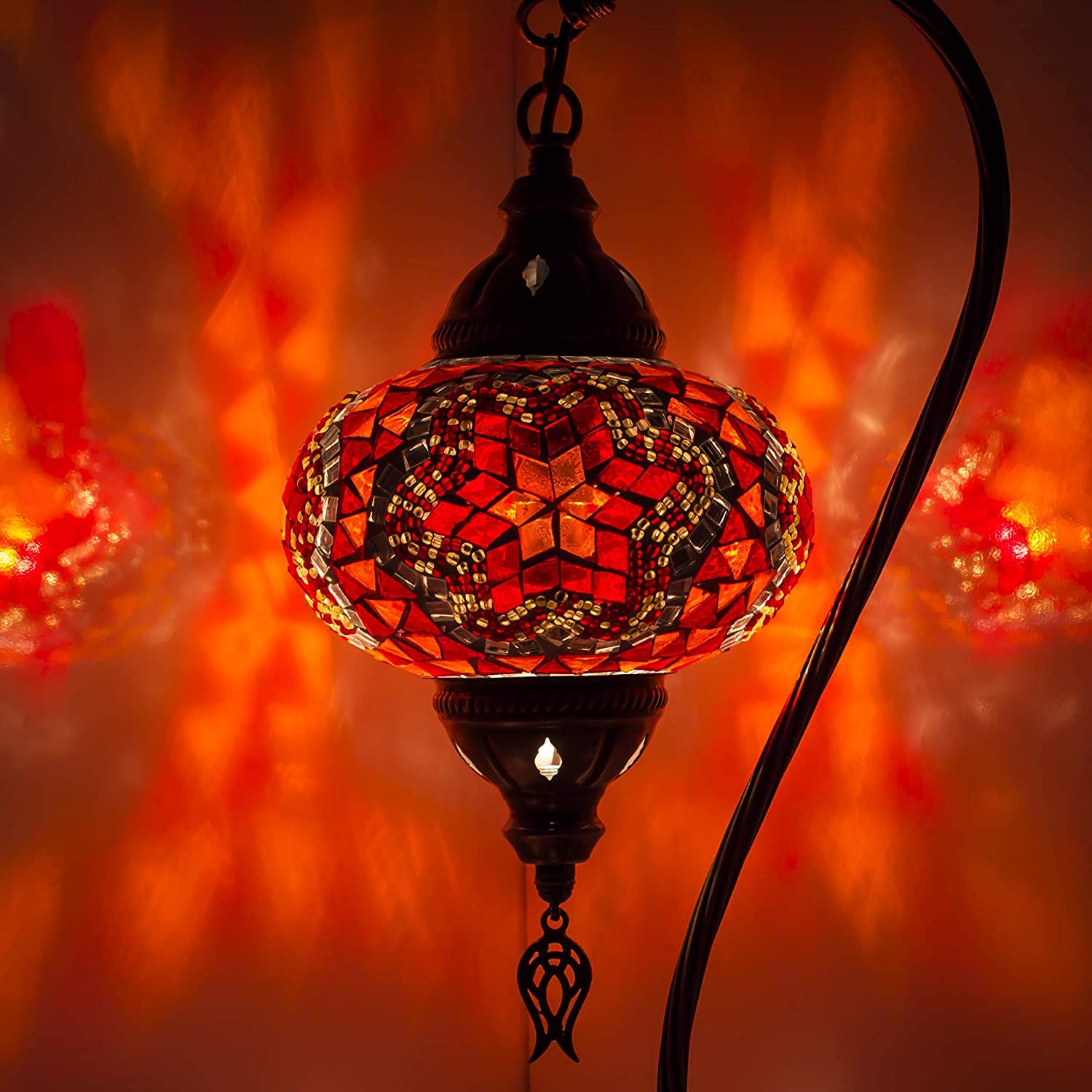 Handmade Turkish Moroccan Mosaic Table Lamp - 6 Color Variations, Tiffany Style Swan Neck Design with LED Bulb | Bohemian Bedside Night Light for Living Room, Bedroom & Home Decor