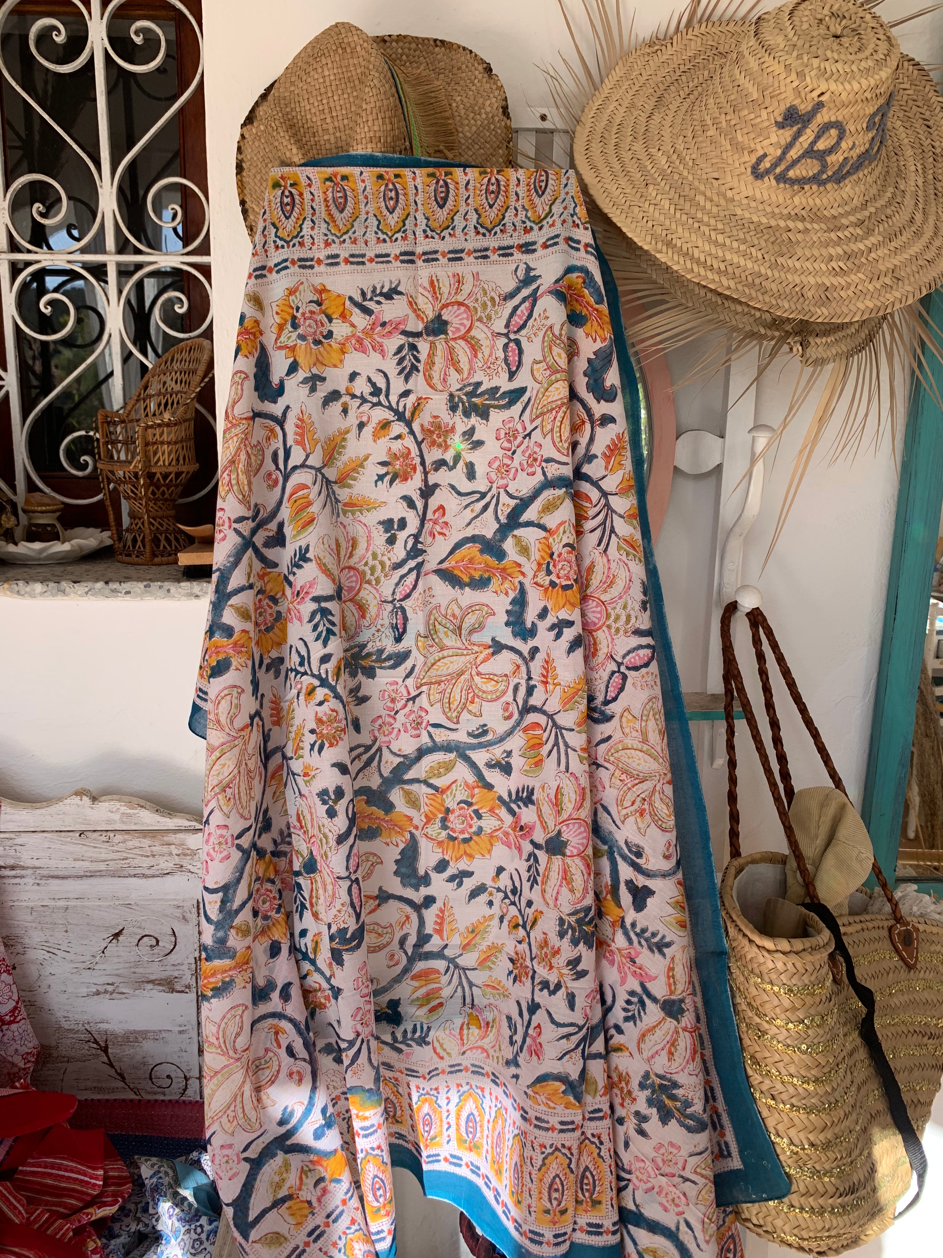 Stylish Block Print Cotton Sarong Pareo Shawl - New Collection for Beach, Pool, and Summer Fashion