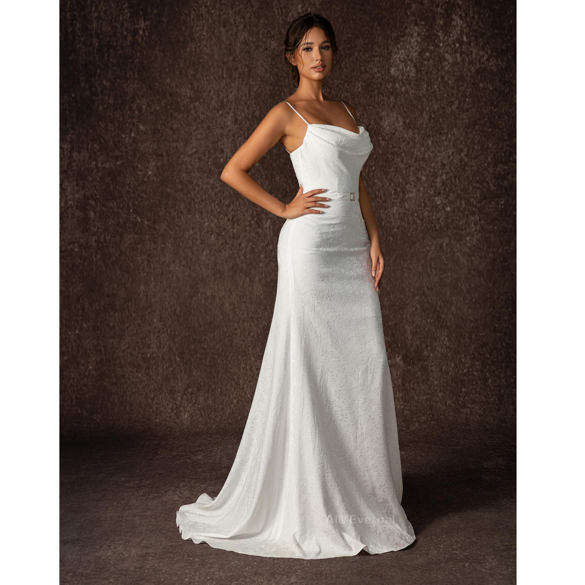 Elegant Lightweight Jacquard Wedding Dress for Women - Simple Halter Strap Bridal Gown | Perfect for Beach, Garden & Outdoor Ceremonies
