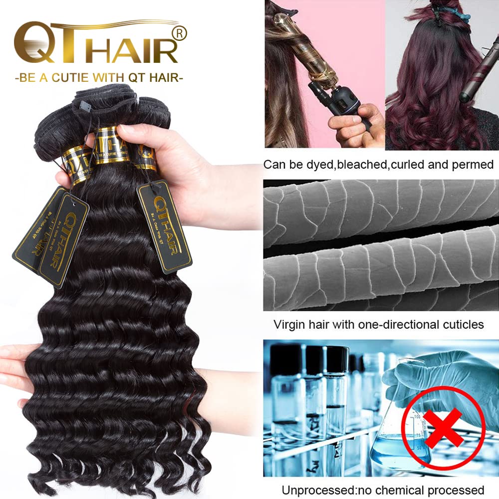 QTHAIR 14A Brazilian Loose Deep Wave Human Hair Bundles for Women - 20