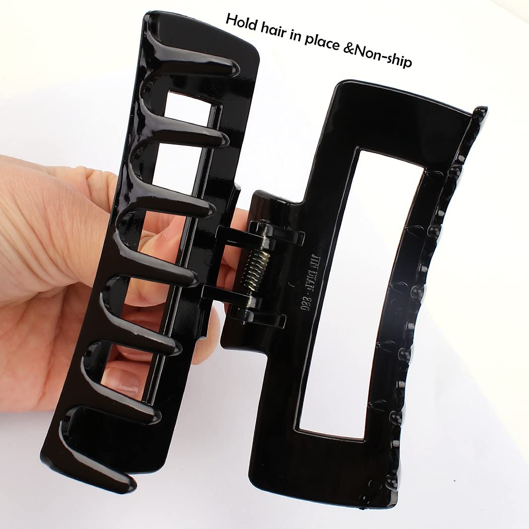 Canitor 4-Piece 4.1 Inch Black Hair Clips - Acrylic Rectangular Barrettes for Women, Non-Slip Jaw Clips for Thick & Thin Hair - Perfect for Work, School, Parties & Everyday Styling