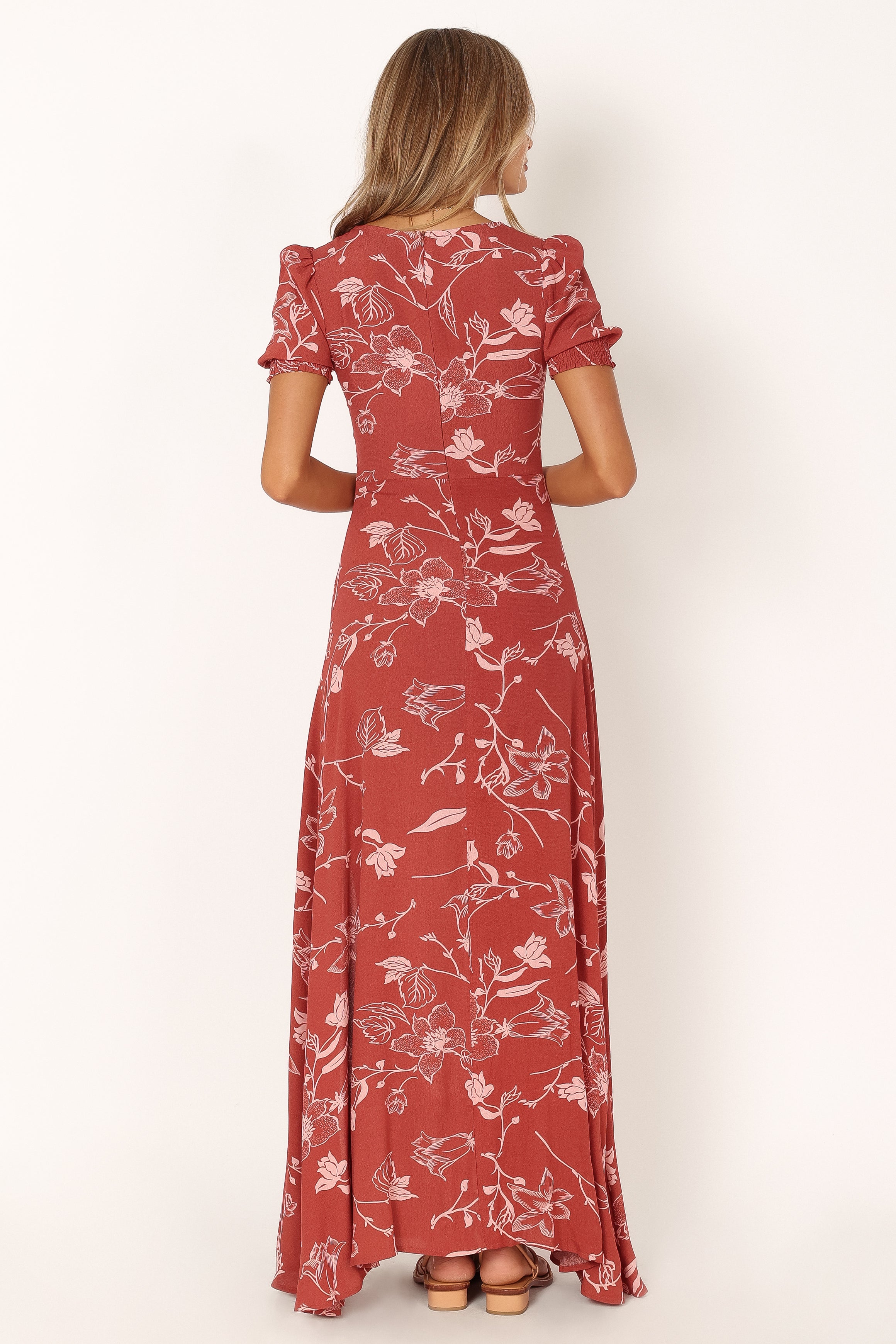 Franklin Women's Maxi Dress - Rust Floral Print Long Summer Dress for Beach, Vacation & Casual Wear | Flowy Boho Style with Pockets