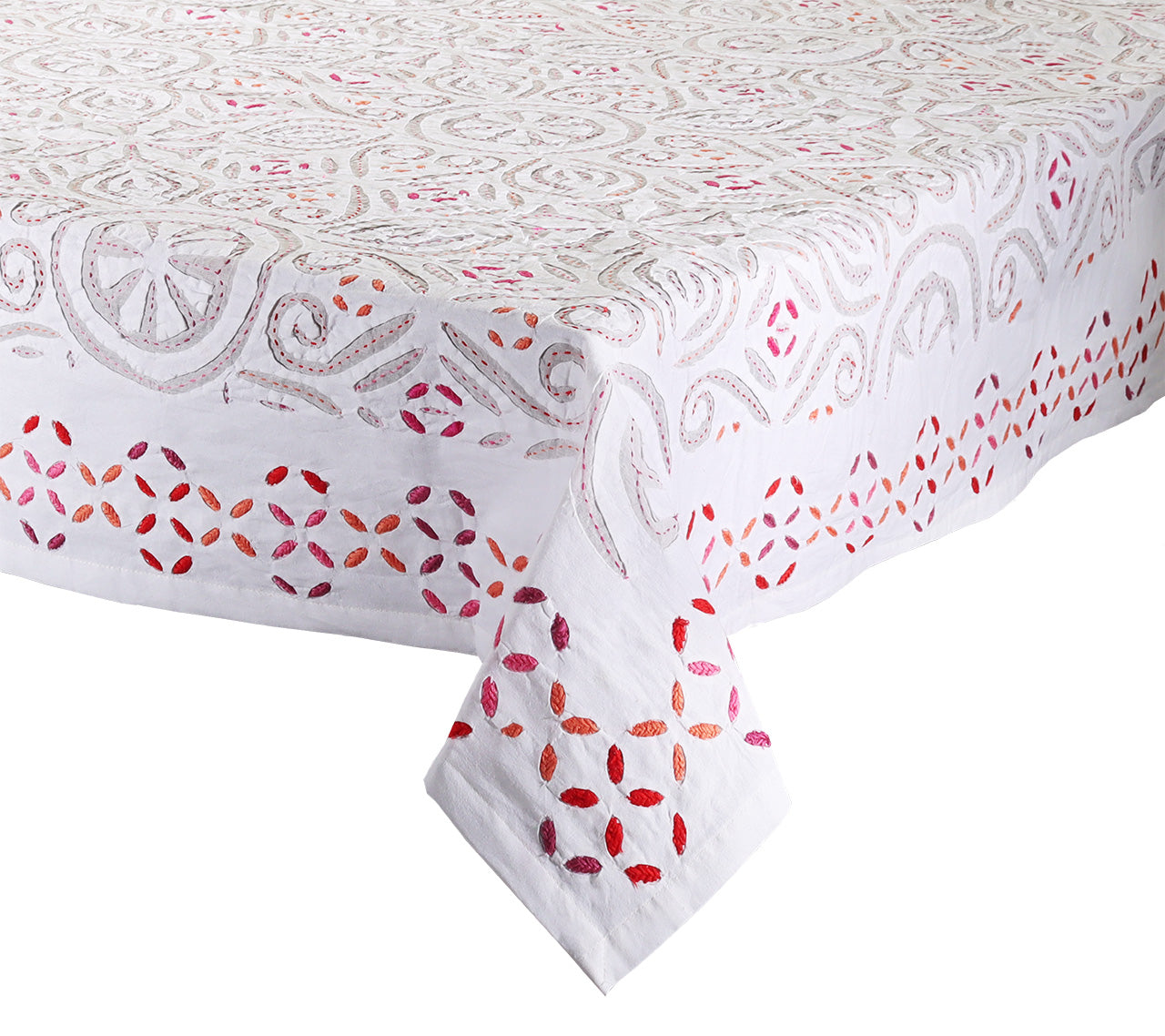Premium Malta Tablecloth Set - White, Pink & Orange Floral Design for Dining Room, Kitchen, Party & Outdoor Decor