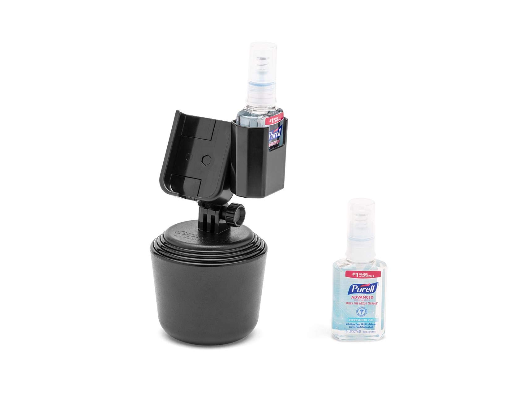 WeatherTech CupFone with Hand Sanitizer Holder - Universal Adjustable Car Cup Holder Phone Mount for iPhone & Smartphones - Gold Metal Knobs - Perfect for Road Trips & Daily Commutes