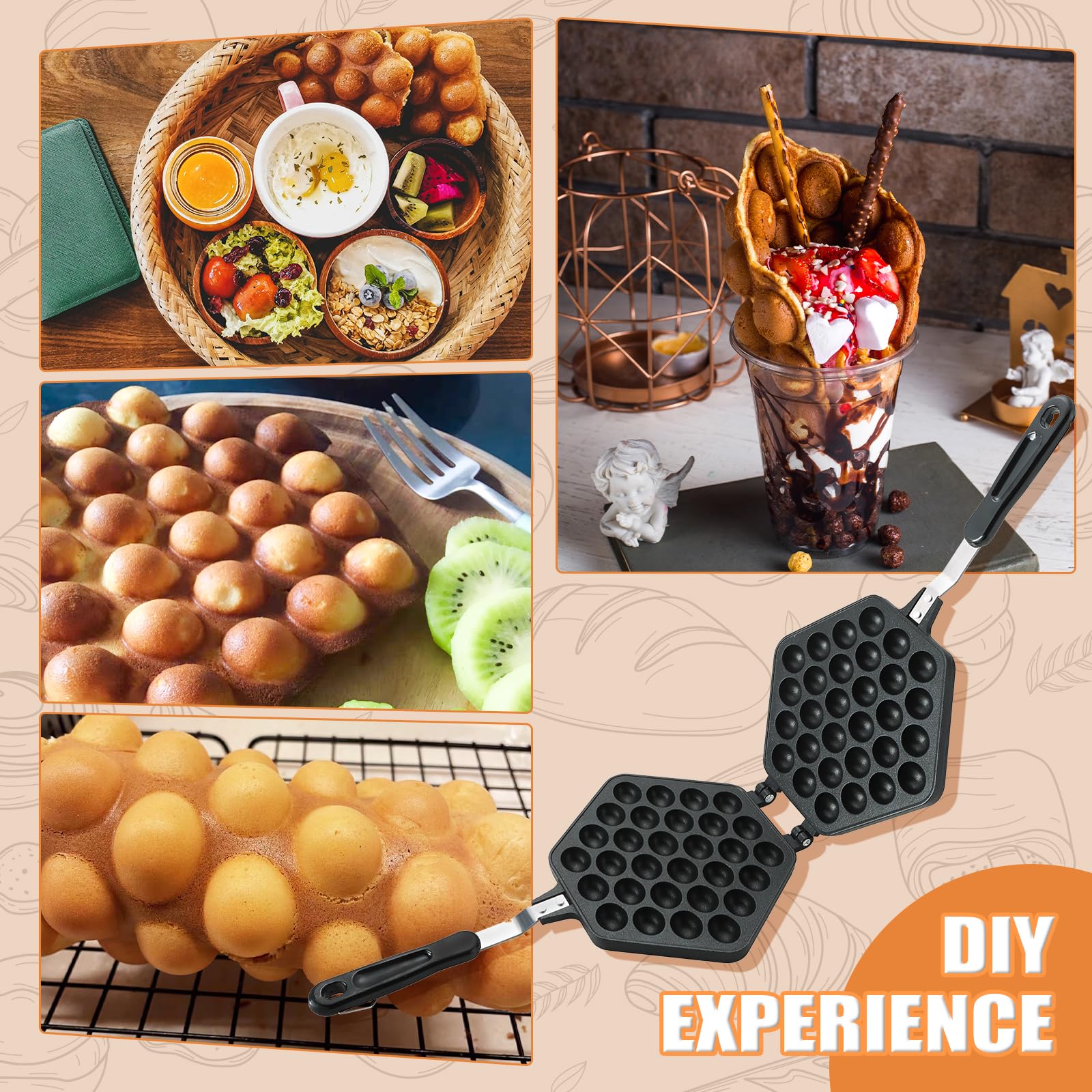 **Maopiner Bubble Waffle Maker - Non-Stick Double-Sided Egg Waffle Pan for Breakfast, Desserts & Snacks - Perfect for Home, Cafe, Restaurant & Cake Shops**    *(Use for homemade bubble waffles, street-style snacks, party desserts, or café menu additions!)*