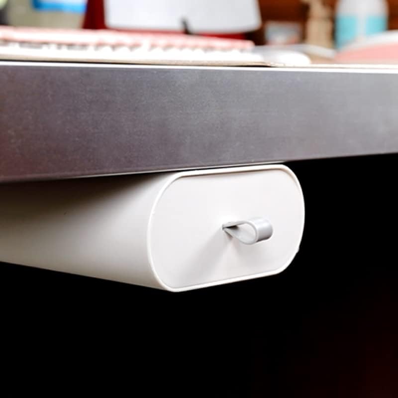 Hidden Self-Adhesive Under Desk Drawer Organizer - Large White Plastic Storage Solution for Office, School, Kitchen & Home - Perfect for Storing Stationery, Utensils & Small Items Under Work Desks or Countertops