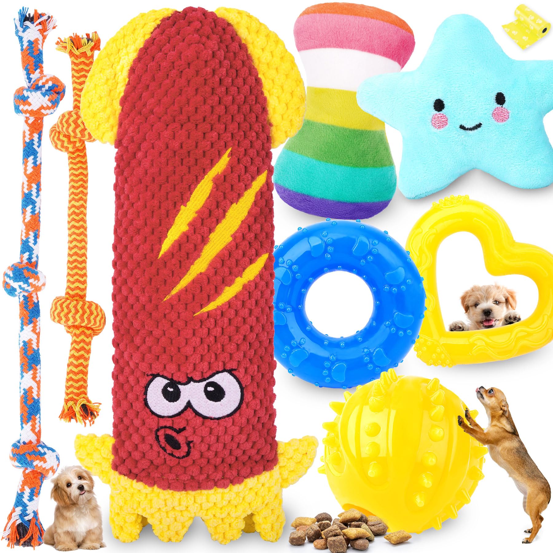 9 Pack Puppy Teething Toys for Small Dogs - Interactive Chew Toys with Rope, Treat Ball & Squeaky Toys - Great for Teething Relief, Training & Playtime - Perfect for Puppy Bonding and Dental Health