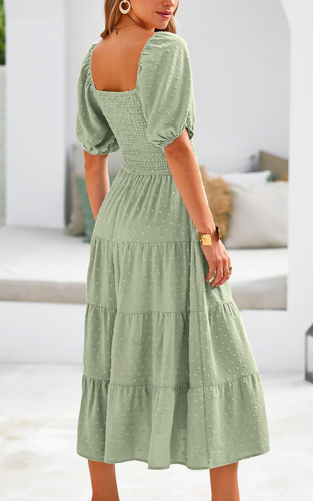 PRETTYGARDEN Women's Spring Summer Floral Chiffon Maxi Dress with Puff Sleeves & V-Neck - Swiss Dot High Waist Tiered Smocked Design for Beach Wedding, Party & Vacation Outfits