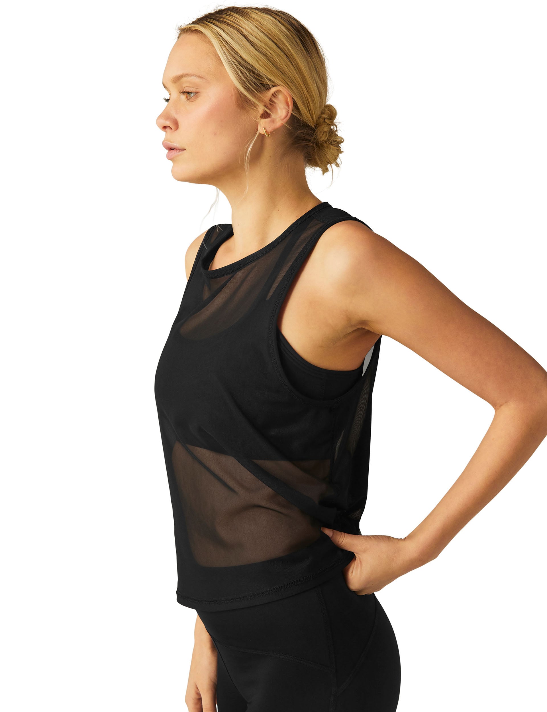 Show Off Mesh Tank Top - Darkest Night Black | Women's Fashion Crop Tops for Summer, Gym, and Night Out