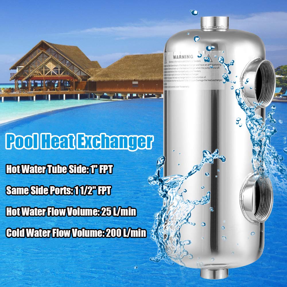 DNYSYSJ Stainless Steel In-Line Swimming Pool Heat Exchanger - 135K BTU, 1
