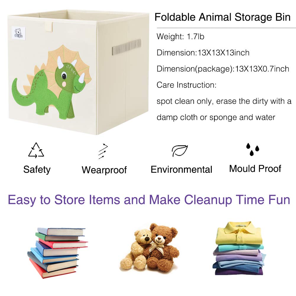 Foldable Animal Cube Storage Bins - Fabric Toy Organizer Box for Kids Nursery & Playroom - 13 Inch Triceratops Design - Perfect for Toy Storage, Room Decor & Kids Organization