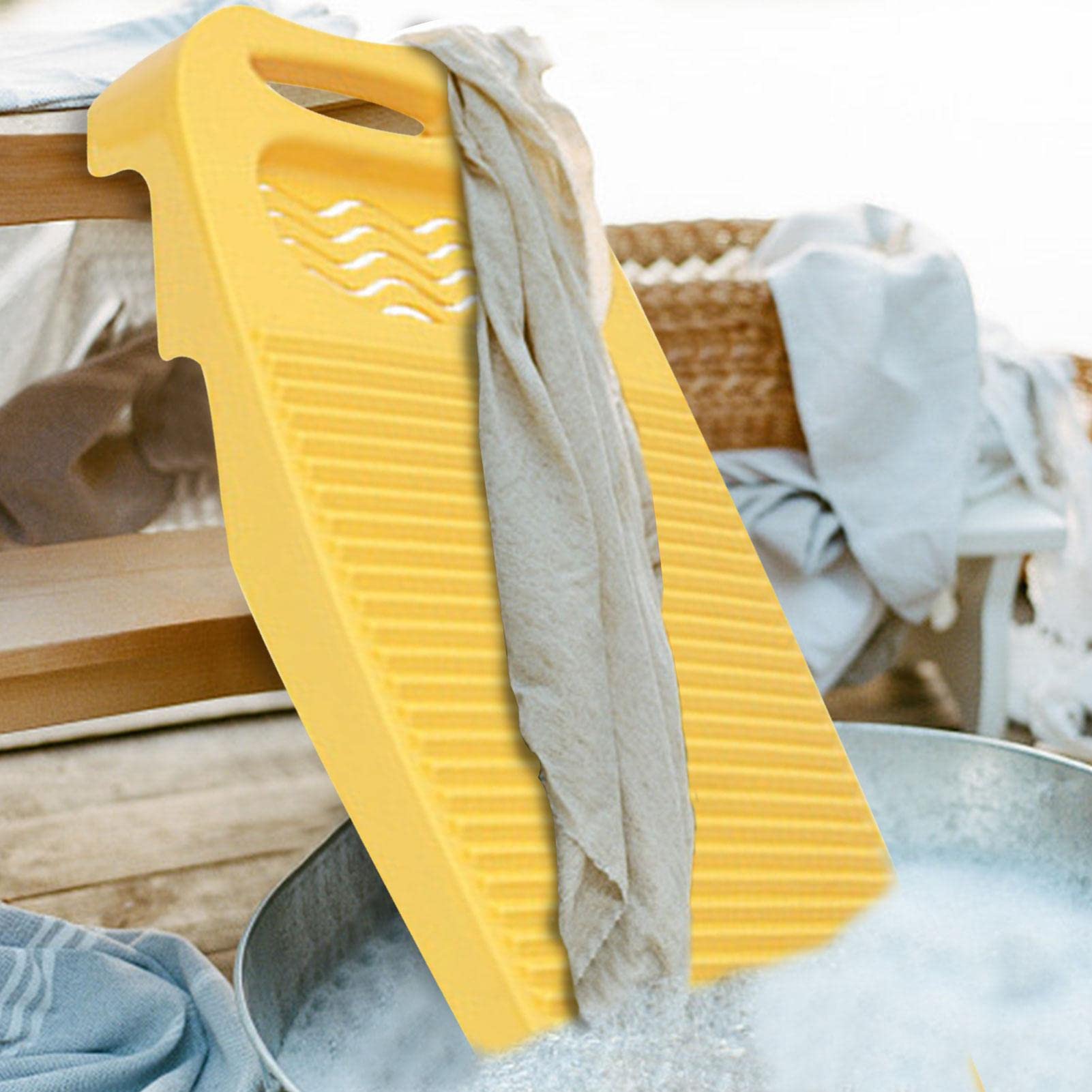 Plastic Washboard Laundry Board - Heavy Duty Hand Washing Tool for Clothes & Delicates | Manual Laundry Cleaning Board for Home, Camping & Emergency Use (Yellow)