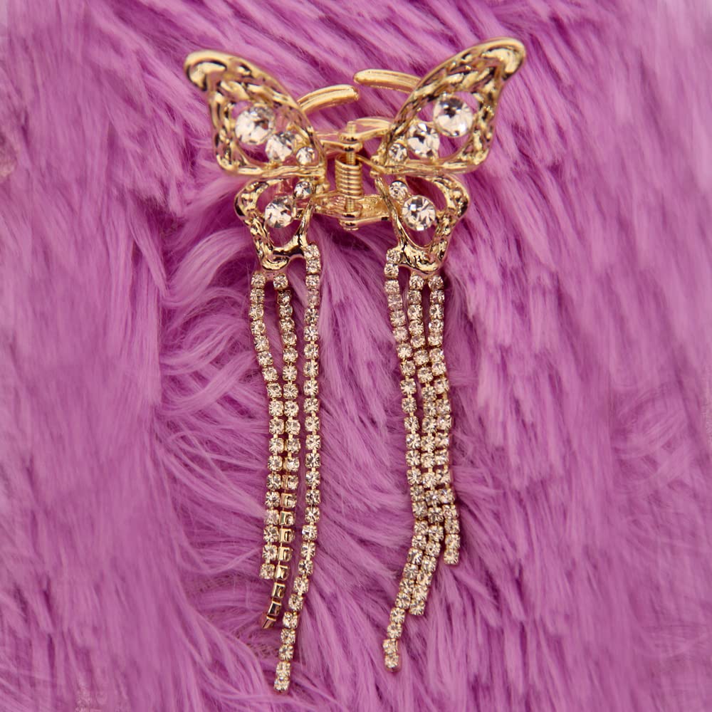 RSJ TRADERS - Rhinestone Hair Clips for Women & Girls | Elegant Butterfly Hair Clutcher with Wedding Tassel | Metal Hair Accessories for Parties, Prom, Bridal & Daily Use