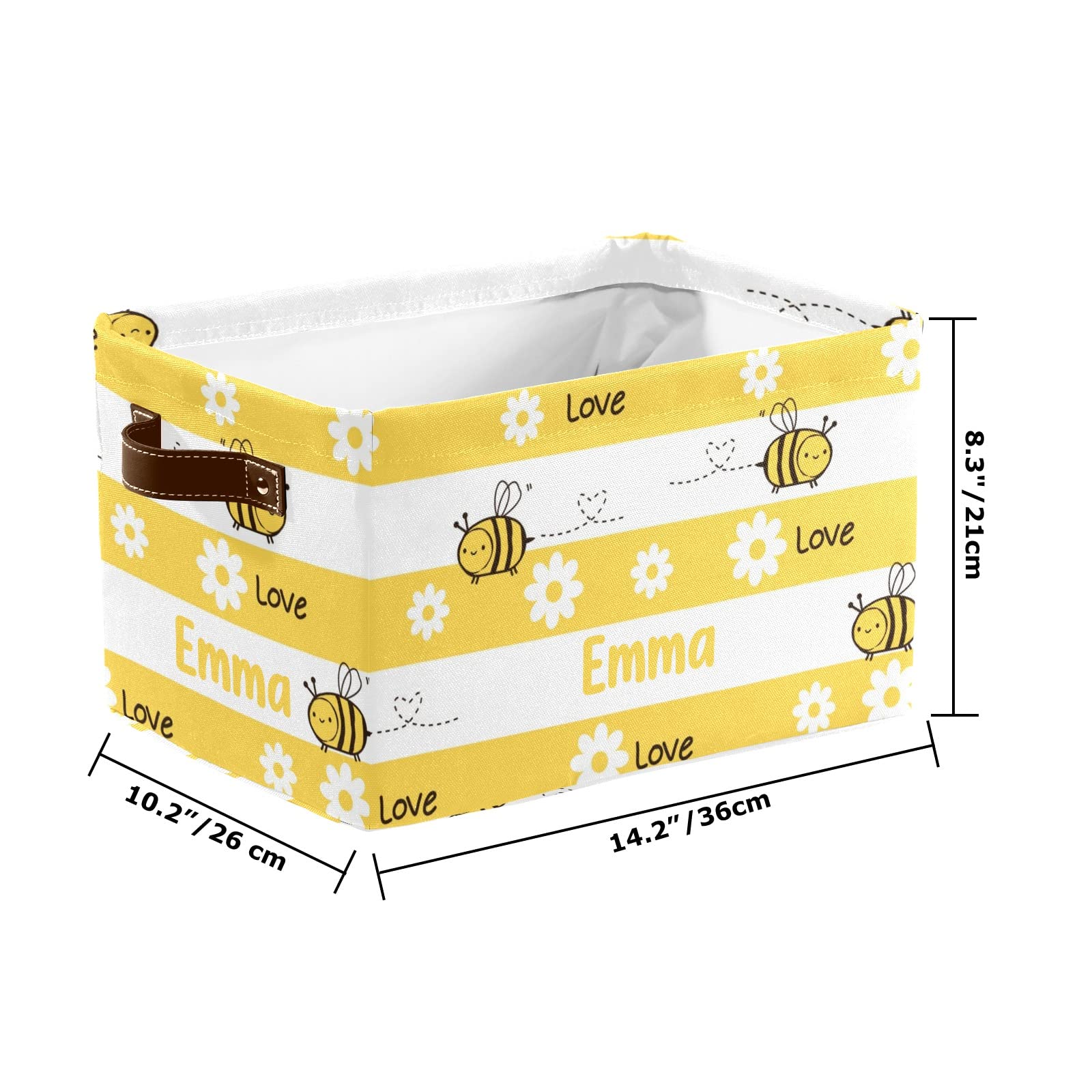Personalized Large Storage Baskets with Handle - Cute Bee Yellow Decorative Organizing Bins for Shelves, Closet, Bathroom & Nursery | Home Organization Solution (1 Pack) | Perfect for Kids' Room Storage & Bathroom Essentials