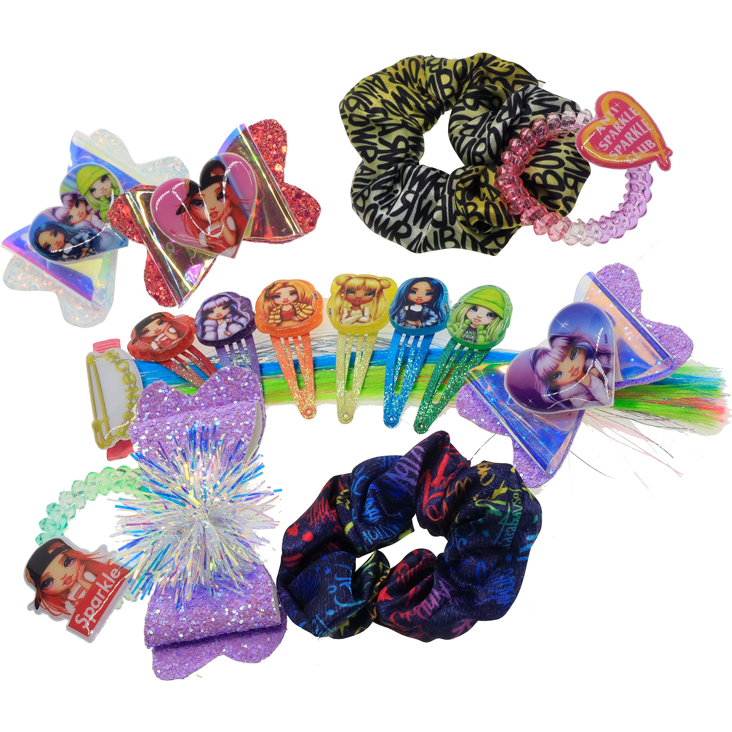 Rainbow High Fashion Doll Hair Accessories Set - 15 Pcs with Hair Bows, Extensions, Scrunchies & Clips | Perfect Gift for Girls Ages 3+ | Great for Birthday Parties, Sleepovers, Dress-Up Play & Doll Styling