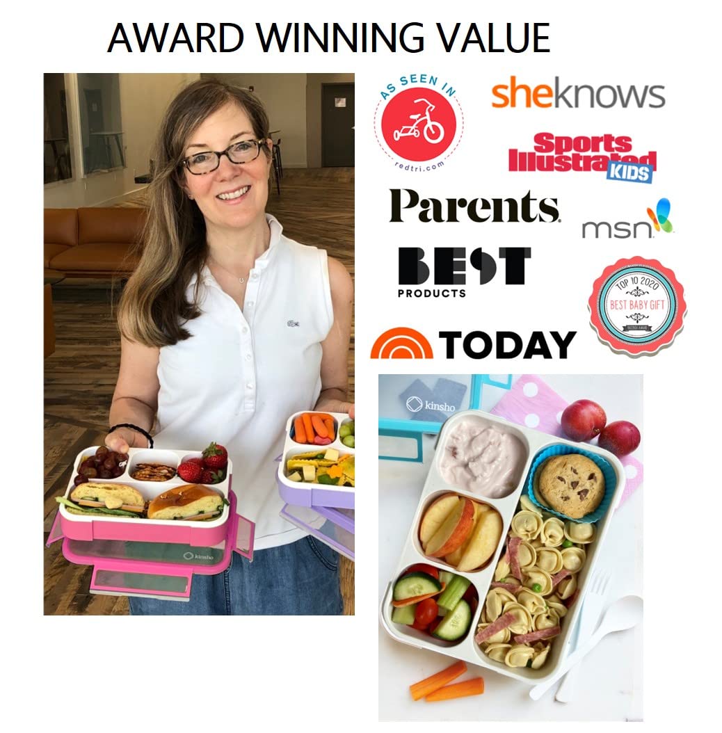 Bento Lunch Box for Kids & Adults - 4 Compartment Food Containers for School, Preschool, Daycare | BPA Free, Microwave Safe | Pink Rose Design (1 Pack) | Perfect for Healthy Meals, Snacks, Work & Picnics