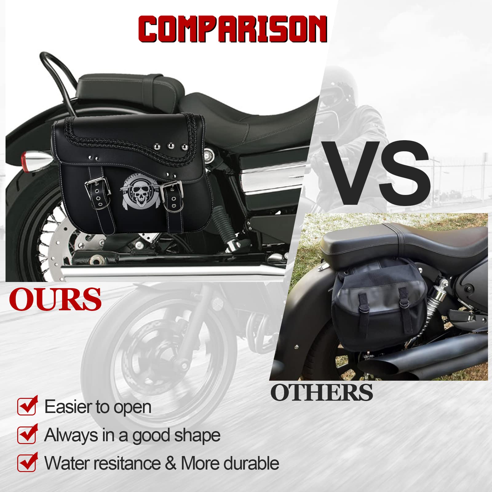 INNOGLOW Waterproof Motorcycle Saddlebags - Synthetic Leather Side Bags with Skull Pattern (2PCS) - Universal Fit for Harley, Sportster, Softail, Dyna, Suzuki & Kawasaki - Perfect for Long Rides, Commuting & Storage