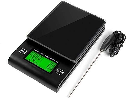 **Precision Digital Kitchen Scale with Timer & Temperature Probe - 2kg/0.1g LCD Electronic Balance, Tare Function - Perfect for Coffee Brewing, Baking, and Meal Prep (Black)**