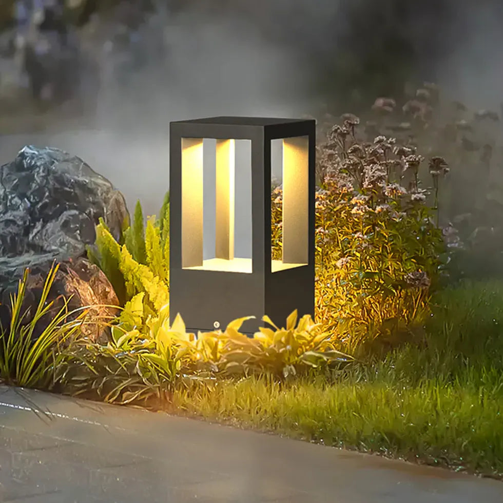 Modern Rectangular Sensor-Activated Garden Bollard Lights - Outdoor Pathway & Landscape Lighting for Patios, Walkways, and Driveways