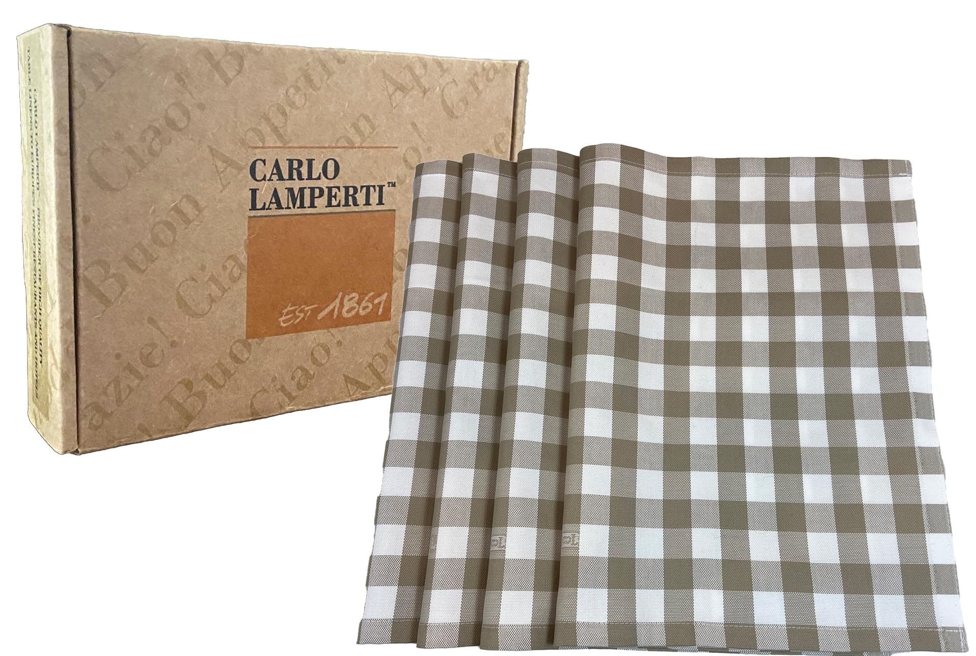 Premium Gingham Check Table Placemats Set of 4 - 100% Cotton Taupe Plaid Dining Mats 20