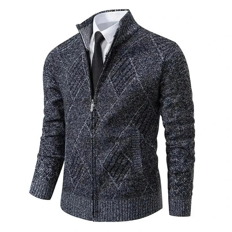 Stylish Geometric Print Men's Winter Cardigan Sweater - Cozy Knit Pullover for Casual Wear & Holiday Outfits