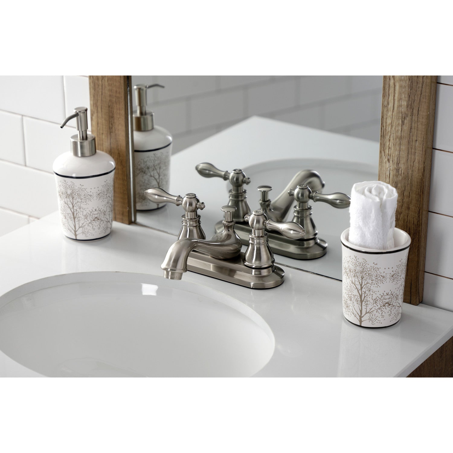 American Classic KB608ACL 4-Inch Centerset Bathroom Faucet - Brushed Nickel Finish, Double Handle Deck Mount with Pop-Up Drain - Perfect for Bathroom Sink Renovation & Modern Home Upgrade