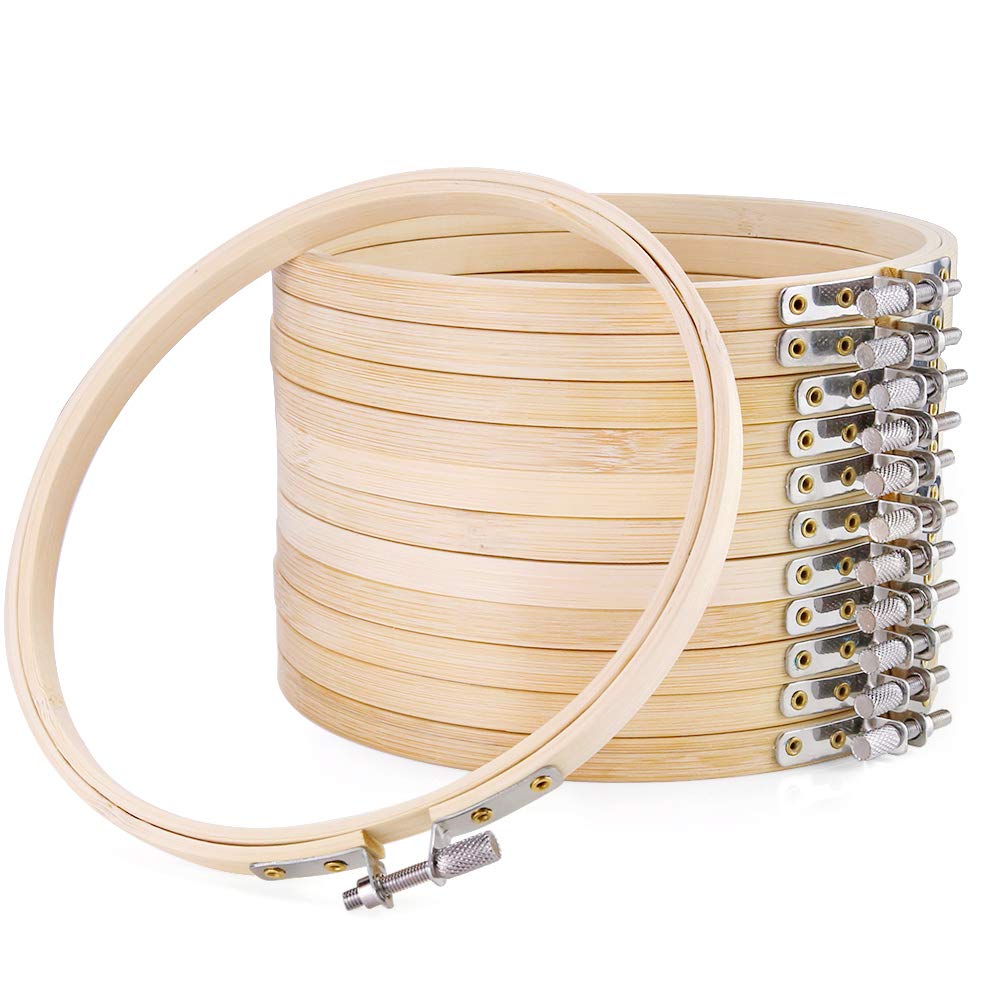 Pllieay 12-Piece 6 Inch Round Wooden Embroidery Hoops Set for Cross Stitch, Needlework & DIY Crafts - Perfect for Home Decor, Festival Ornaments & Handmade Gift Projects