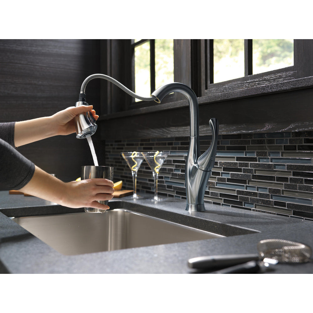 Delta Addison Bar Faucet with Pull-Down Spray - Arctic Stainless Steel 9992 AR DST - Perfect for Kitchen Islands, Wet Bars & Entertaining Spaces