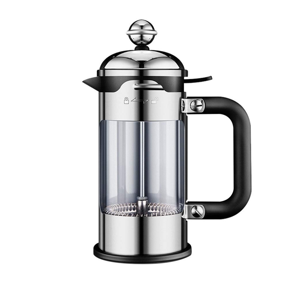 Stainless Steel French Press Coffee Maker - 350ml Heat-Resistant Glass Carafe with Filter Press for Coffee & Tea - Hand Wash Only - Silver (Perfect for Home, Office & Camping)