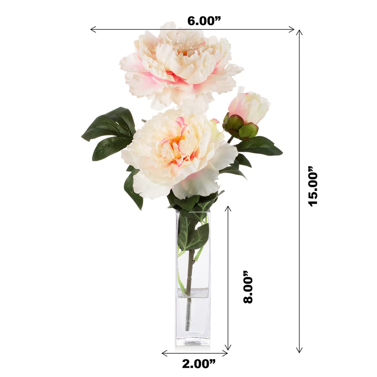ENOVA FLORAL Silk Peony Artificial Flower Arrangement in Glass Vase - Realistic Fake Peony Flowers with Faux Water for Dining Table, Living Room, Wedding & Home Decor (Pink)